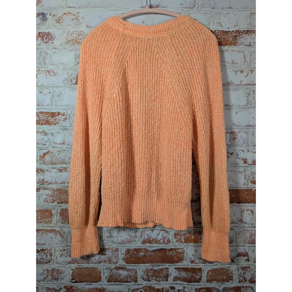 Free People Electric City Pullover Sweater Womens M Orange Knit Cotton Linen